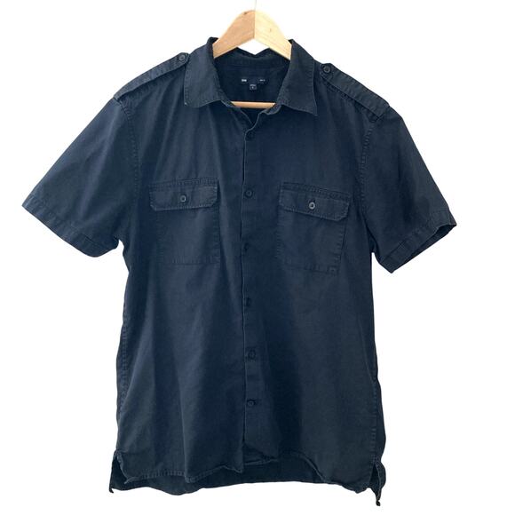 Gap Mens Short Sleeve Two Pocket Epaulet Shirt - Black - Large - Picture 1 of 6